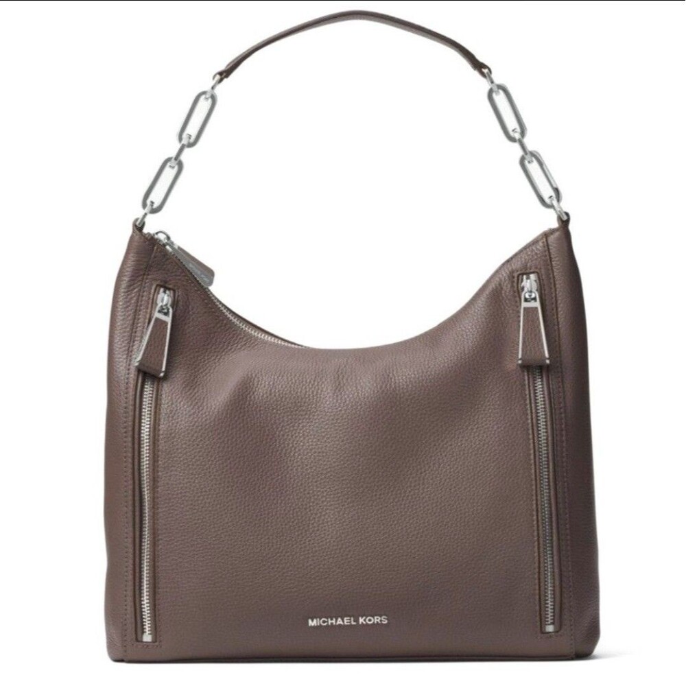 Pretty Michael Kors MK Tan LEATHER Double Zip Front Shoulder HANDBAG Purse GuC